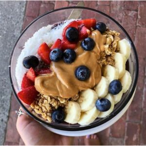 Acai Bowl at Karma Kitchen, one of the best lunch spots in Mystic in Downtown Mystic just steps from the inn. 